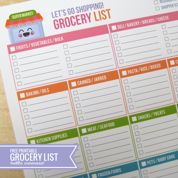 grocery list free printable