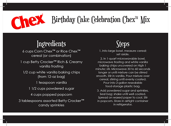 Chex Party Mix Recipe Cards Birthday Cake