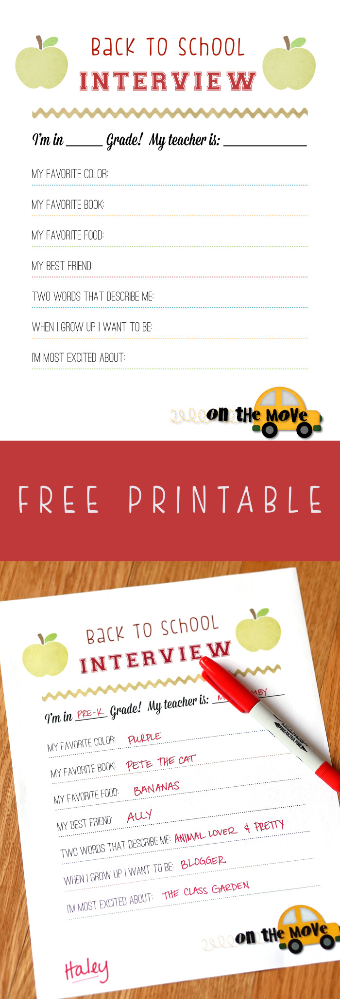 Back To School Interview FREE PRINTABLE