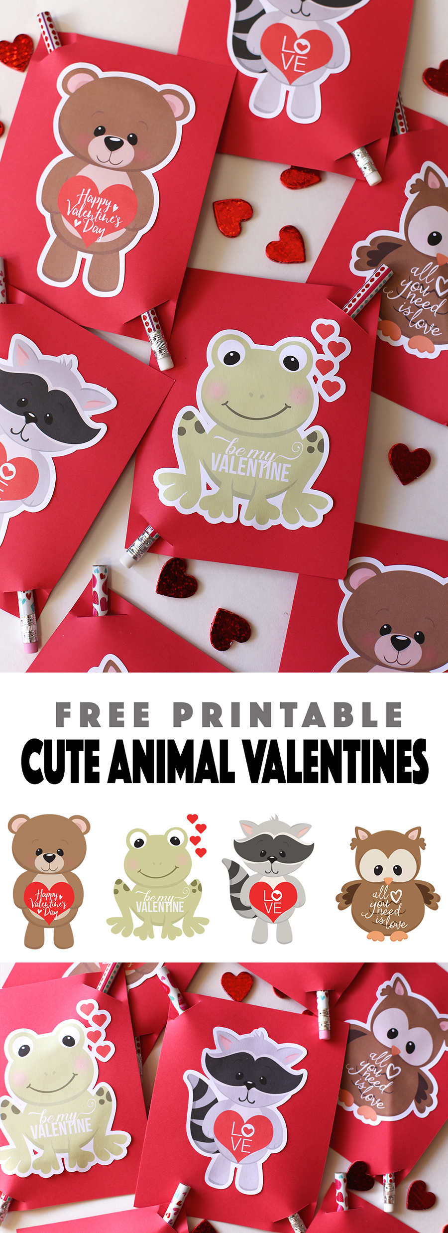 FREE PRINTABLE -- Cute Animal Valentines